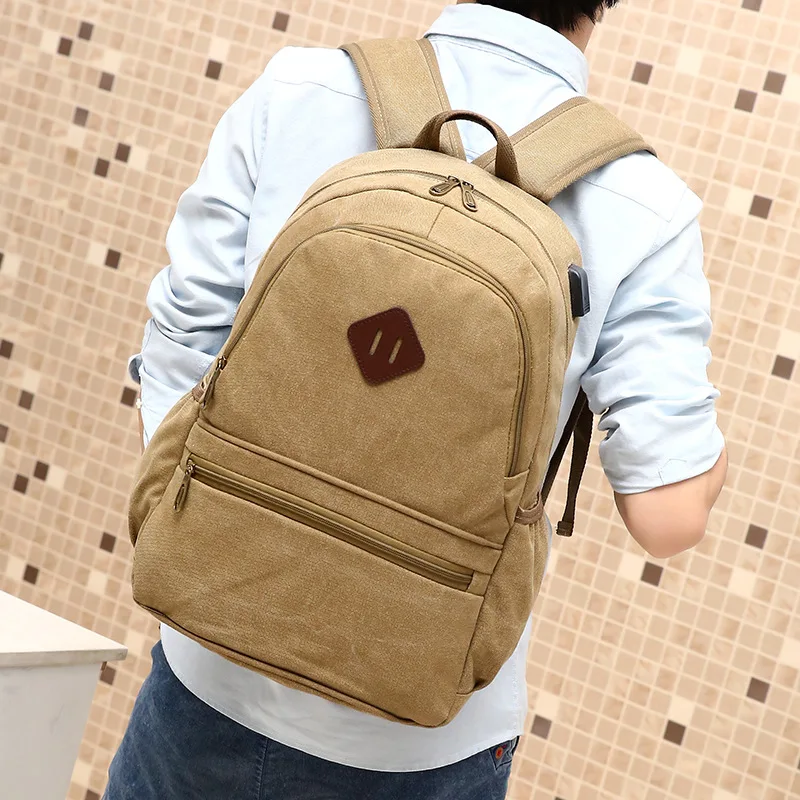 Для мужчин внешняя зарядка USB Рюкзак корейской моды холст Рюкзаки для подростков