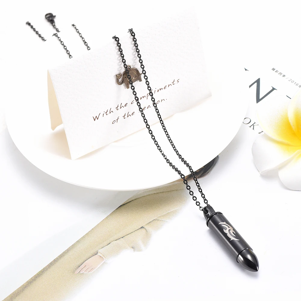 MiniCremation Memorial Jewelry Черная пуля из нержавеющей стали ожерелье памятный сувенир для