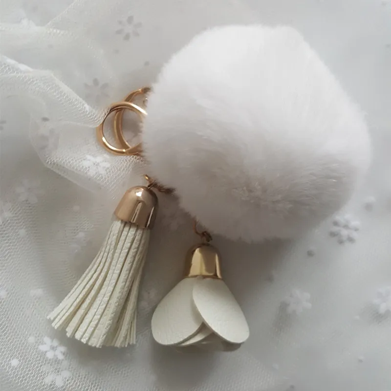 Сделай сам с помпонами кроличий мех мяч пушистый брелок для ключей кулон кожа