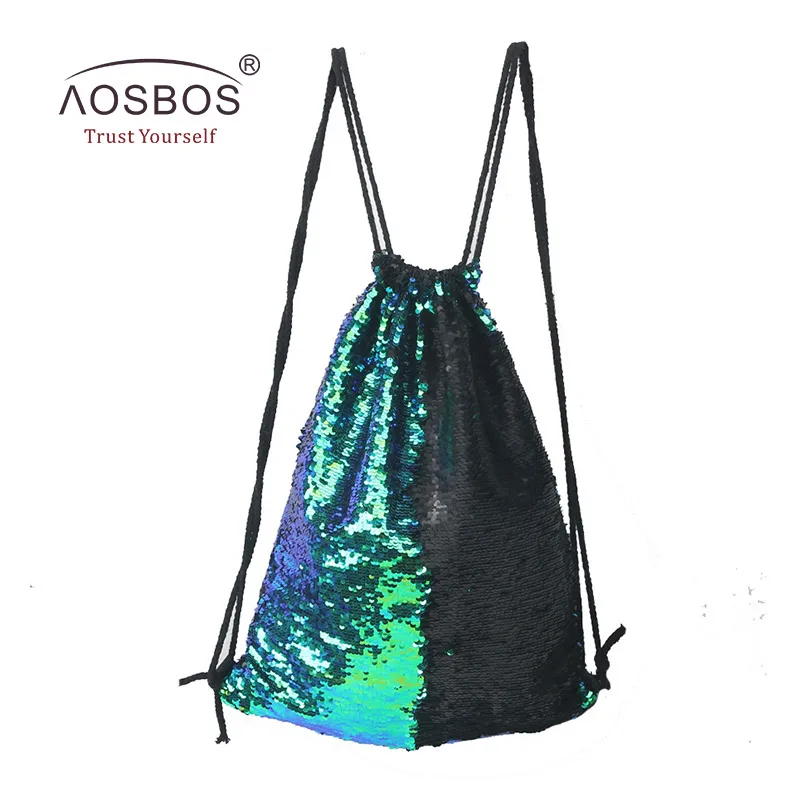 Green black Aosbos, рюкзак русалки на шнурке, Складная спортивная сумка для спортзала, для улицы, для женщин и мужчин, для тренировок, фитнеса, сумка на шнурке для обуви - Цвет: Green black