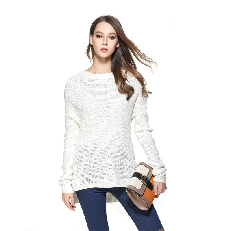 Women Autumn Knitwear Sweater O-Neck Long Sleeve Shirt Solid Casual Knit Pullovers Side Slits Large Size Sweaters | Женская одежда