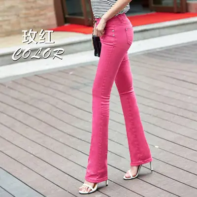 Rose red Модная уличная одежда, расклешенные джинсы, женские повседневные винтажные джинсы с расклешенным низом, женские узкие базовые джинсы для мамы, джинсовые штаны для женщин - Цвет: Rose red