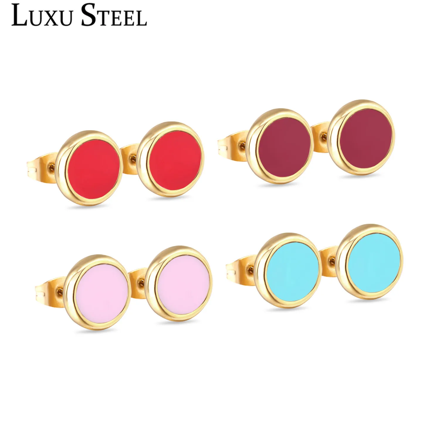 Женские серьги гвоздики из нержавеющей стали LUXUSTEEL набор 4 пар сережек опал опт