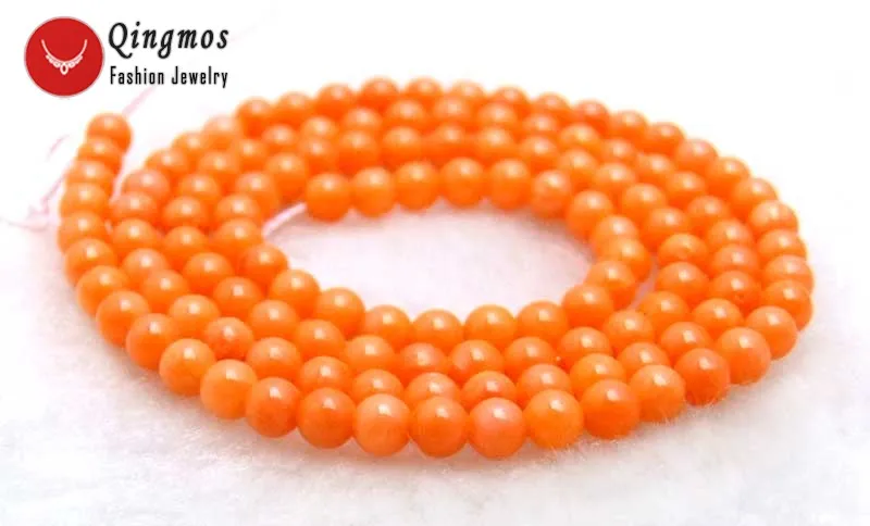 

Qingmos 3-4mm Orange Round Natural Coral Loose Beads for Jewelry Making Necklace Bracelet Loose Strand 15" Fine Jewelry-los657