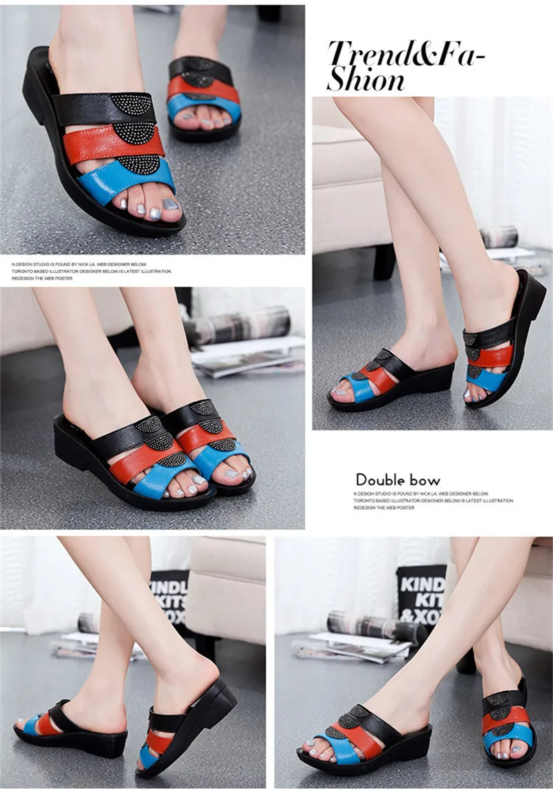 CEYANEAOFashion/сандалии для мамы; Летняя обувь; новые удобные кожаные шлепанцы на танкетке; тапочки для пожилых женщин; большие размеры; 35-41E1666