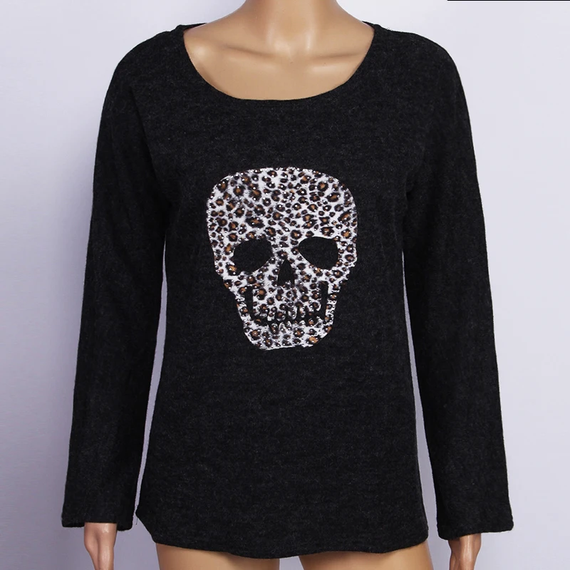 

Women Gothic Harajuku T-shirt Plus Size Long Sleeve O Neck Skull Print Casual Long Sleeve T-shirt Tee Top Femme Clothing SJ1324V