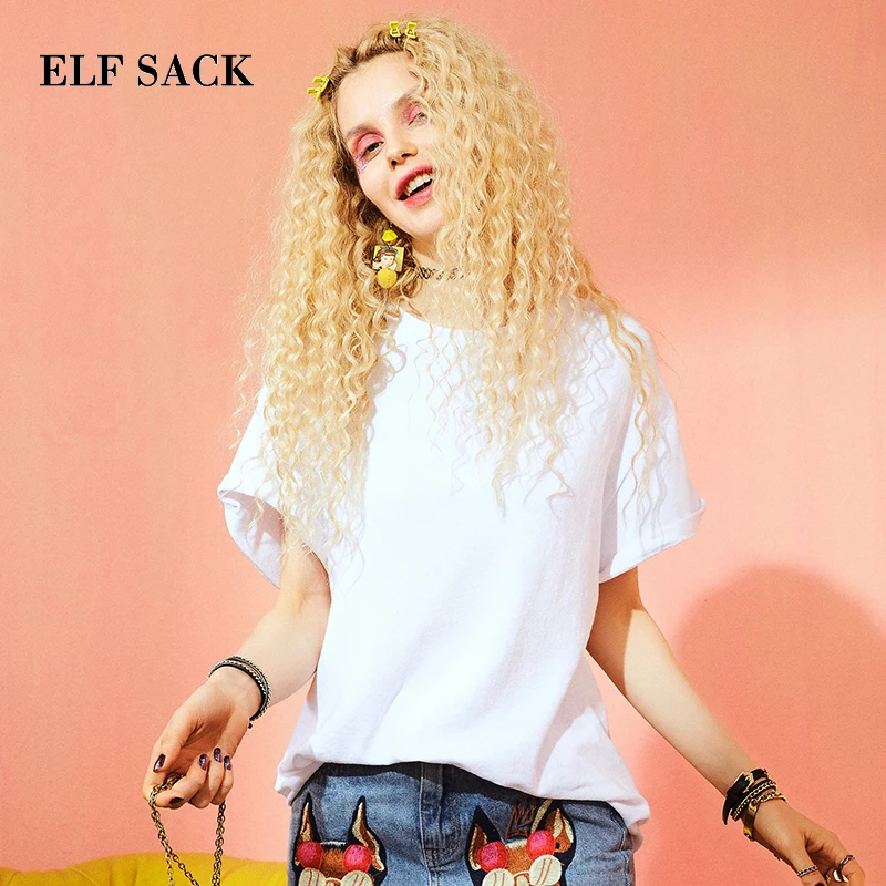 Женская футболка ELFSACK летняя повседневная однотонная свободная | одежда