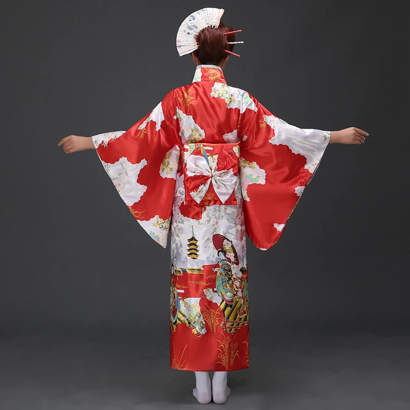 Женское пикантное кимоно из красного шелка японское винтажное юката с оби