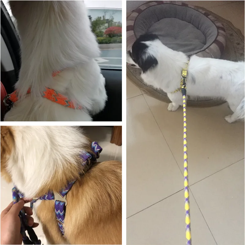 

4 Size Fashion Stripe Dog Harness Leash Collar Pet Supplies Adjustable Puppy Dog Walking Vest Lead Rope Belt Small Large Dog