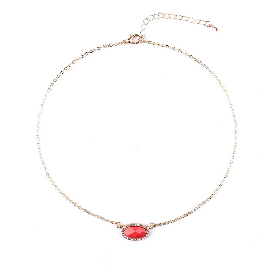 

Pop Chic KS Pave Crystals Tiny Oval Stone Choker Short Necklace Oval Faceted Stone Pendant Necklaces KS Oval Stone Necklace