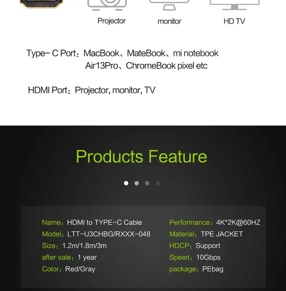 Usb c к hdmi кабель адаптер 4k 1080P 60 Гц usb type c к hdmi 2,0 кабель Thunderbolt 3 кабель для Macbook huawei Mate10 Sumsang S8