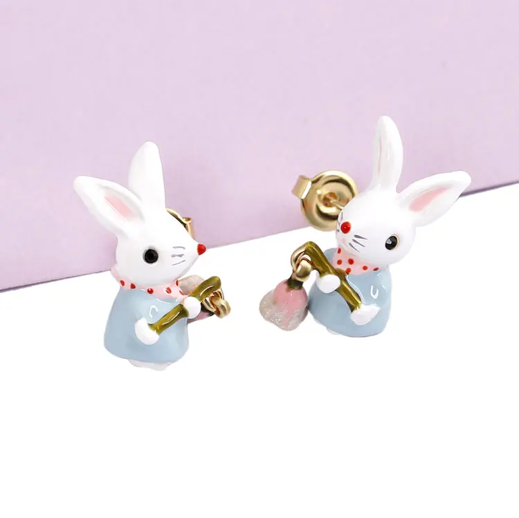 Зайчик кролик имеет фонарь корзина в серьги руки Ювелирные изделия Sieraden Joyas Шарм ювелирные изделия Букле д ореиль серьги