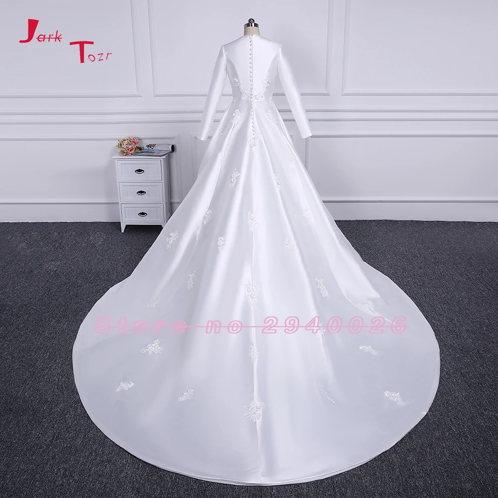 Jark Tozr Vestidos Novias Boda Белое Атласное роскошное мусульманское ТРАПЕЦИЕВИДНОЕ