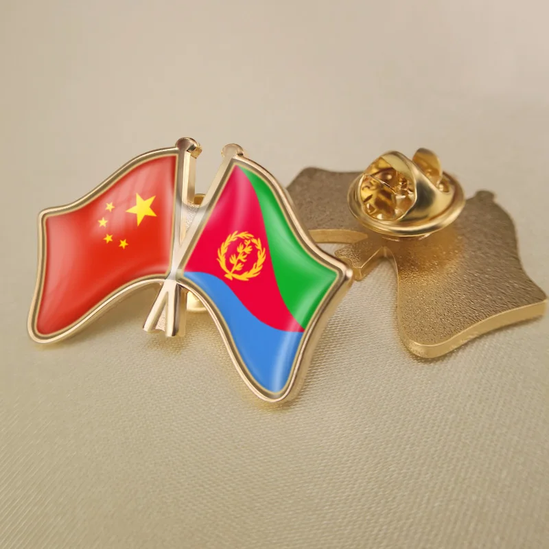 

China and Eritrea Crossed Double Friendship Flags Lapel Pins Brooch Badges