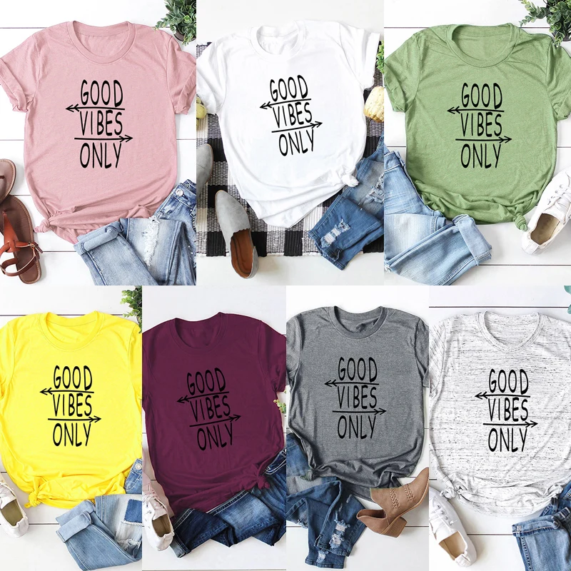 Футболка с надписью Good Vibes Only футболка больших размеров хлопковая круглым
