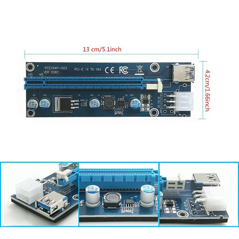 Новая PCI-E Райзер PCI E Express 1X до 16X Райзер-карта USB 3 0 SATA кабель питания BTC для майнинга