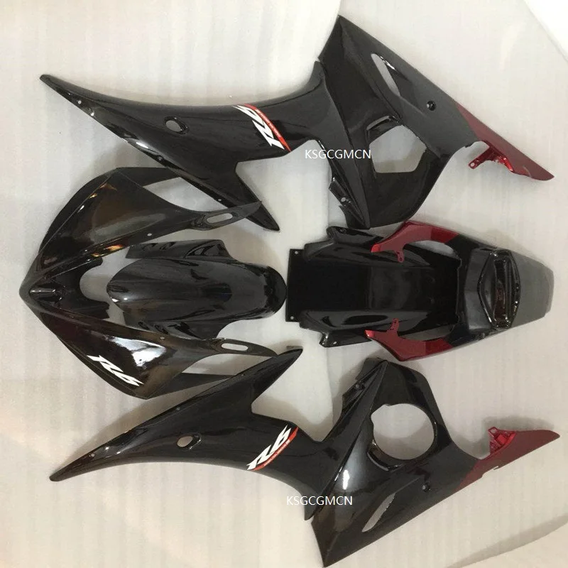 Запчасти ABS пластик обтекатель комплект подходит для YAMAHA YZF R6 03 04 05 все черные YZF R6 2003 2004 2005 Обтекатели набор