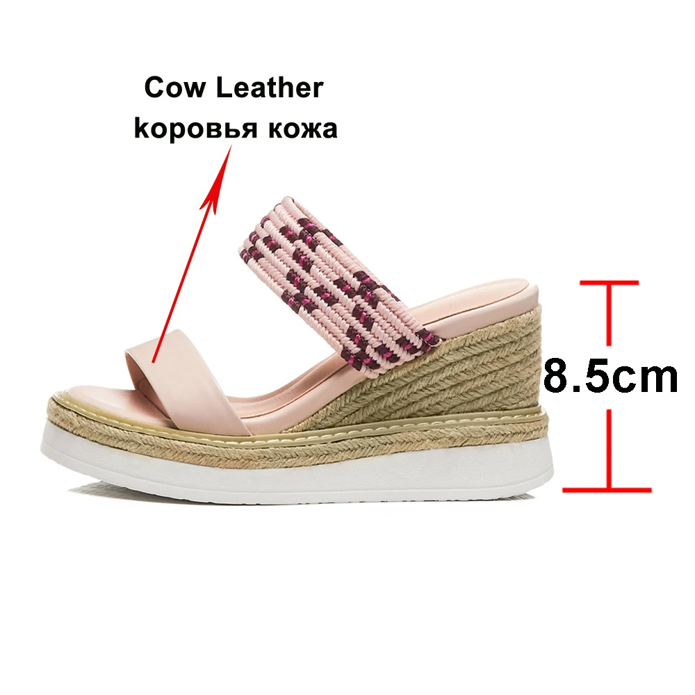 Сланцы ANNYMOLI женские из натуральной кожи босоножки на танкетке обувь воловьей
