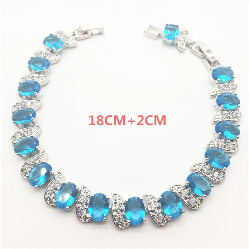 Женский ювелирный комплект с цветком из белого циркония небесно-голубого