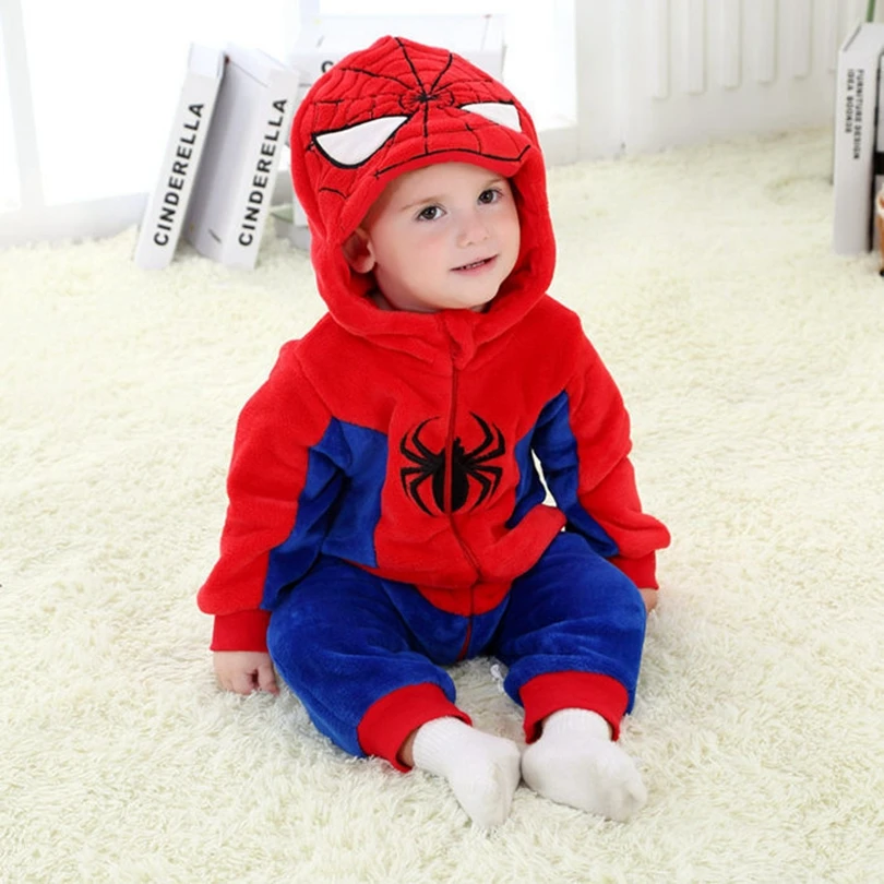 Новинка; Детский комбинезон с животными; Человек-паук; Bebe; Одежда для младенцев; одежда для маленьких мальчиков и девочек; фланелевый комбинезон с капюшоном; костюм