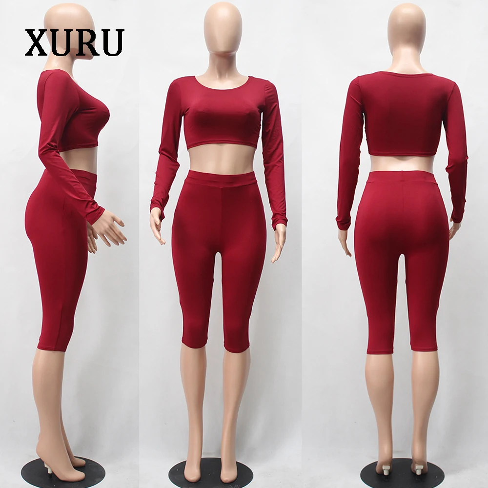 Женские Эластичные комбинезоны XURU однотонные Комбинезоны из двух предметов с