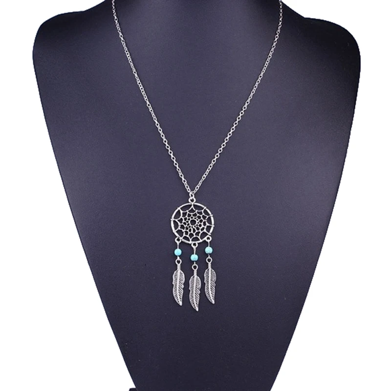 Retro Women Lady Dream Catcher Pendant Long Chain Necklace Sweater Jewelry Gift (Color: silver) | Украшения и аксессуары