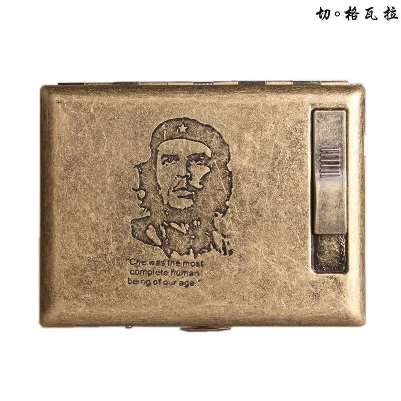 Ретро сигареты чехол с Вольфрам Проводная Зажигалка Электронные USB зажигалки, сигареты коробки металлический держатель крышки для 20 шт. сигарет - Цвет: Guevara