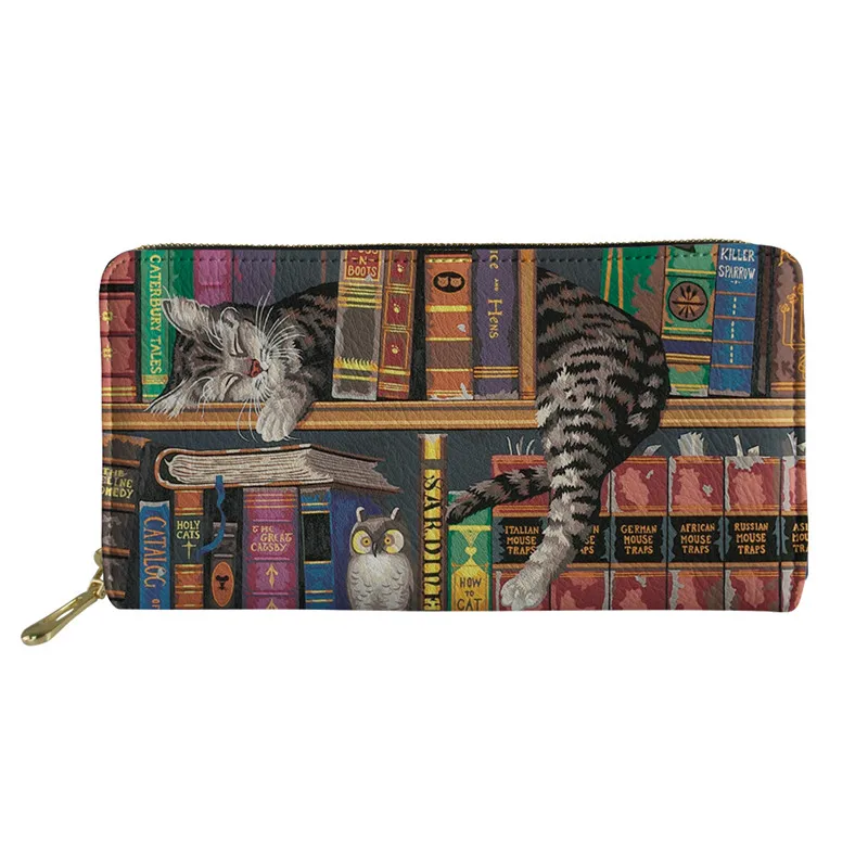 Thikin озорная книжная полка кошка Gatinhos Desenho кошельки с принтом для женщин Длинный кошелек из искусственной кожи Дамская мода сумки для денег для женщин