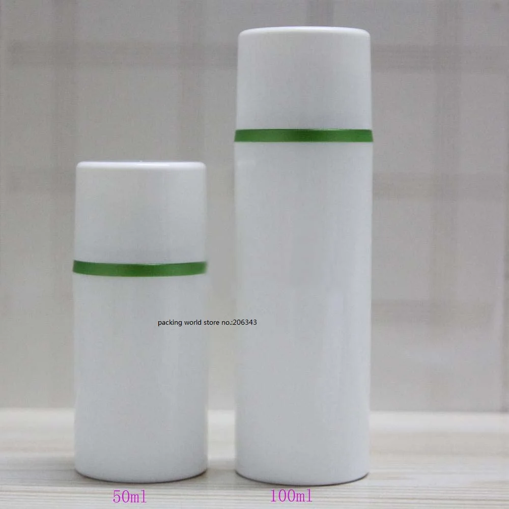 Пластиковая безвоздушная бутылка 100 мл с насосом для пресса зеленая оправа