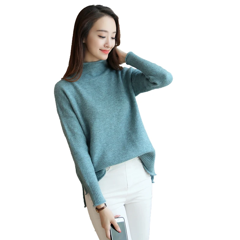 2019 Lcybhe Autumn and winter new style fairy jacket with half-high collar sweater open-forked knitted sweater-0970cphy | Женская одежда