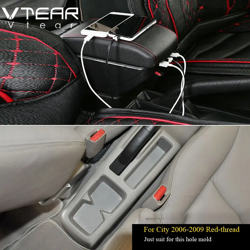 2006-2009 Red thread Vtear для Honda City подлокотник автомобильный подлокотник вращающийся автомобиль-Стайлинг центральная консоль аксессуары коробка для хранения интерьер автомобиля автомобиль хонда - Название цвета: 2006-2009 Red thread