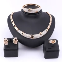 dubai gold austrian crystal rose flower necklace jewelry set women costumer nigerian wedding fashion african beads jewelry set