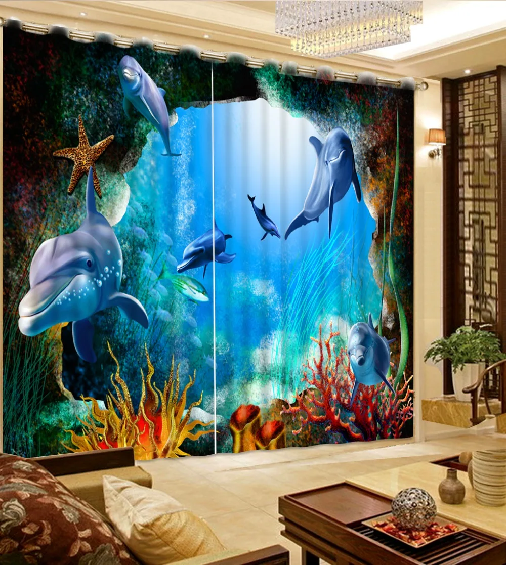 

customize 3d curtains dolphin curtain for bedroom living room Hotel window photo 3d curtains