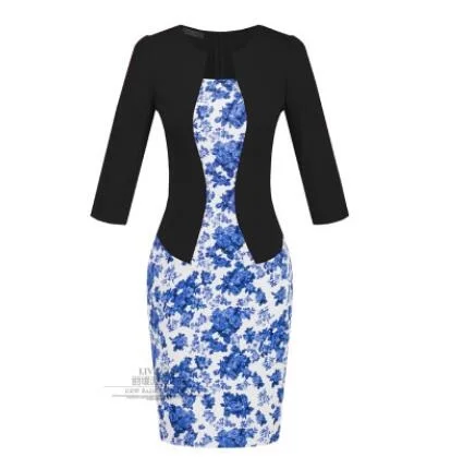 Женское платье, летнее платье, элегантное, с круглым вырезом, Vestidos, для работы, офисное, бодикон, 7 рукав, женское платье в деловом стиле - Цвет: Hot Products 13