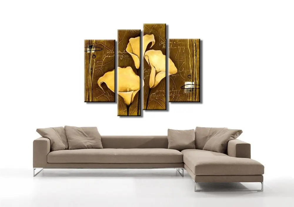 Ручная роспись настенное искусство линейка желтая лилия украшение абстрактный