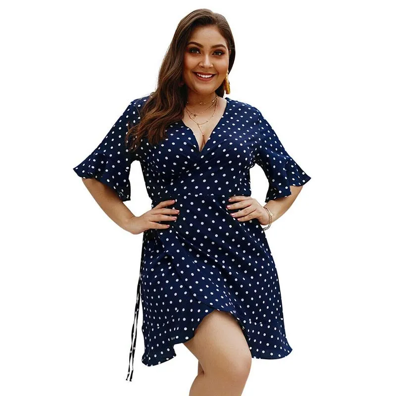 

Summer Plus Size Women Beach Dot Sundress Holiday Ladies Party Short Mini Dress