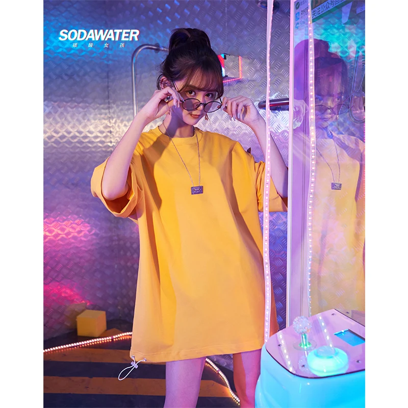 SOWAWATER девушка Drawstring футболка сплошной цвет Топ тройник размера плюс друзей 2019 Ins