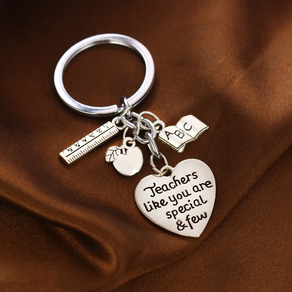 12 Pc/Lot Teachers Like You Are Special &amp Few Charm Key Ring Apple Ruler Heart Keychain Teacher's Day Gift Car Fob |