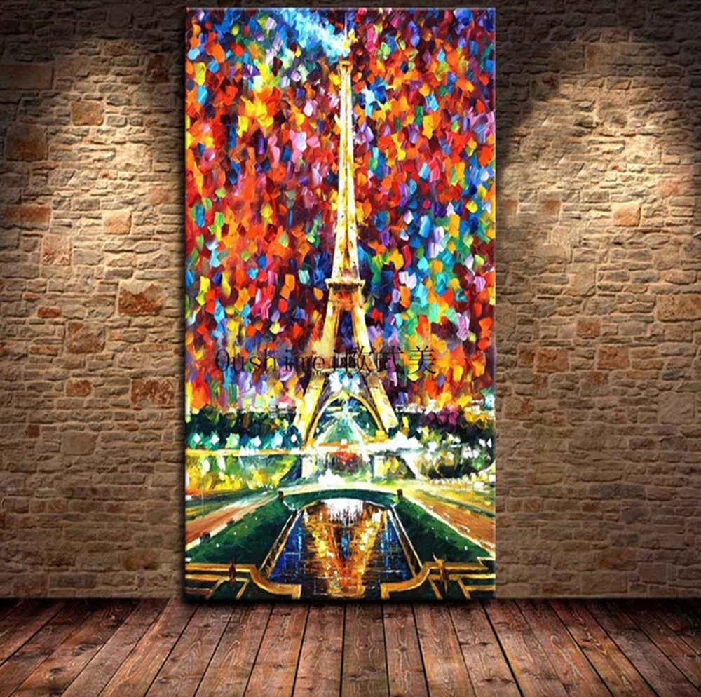 

The Paris Tower Knife Painting 100% Hand Painted Home Decor Scenery Oil Painting On Canvas Knife Modern Venice Landscape