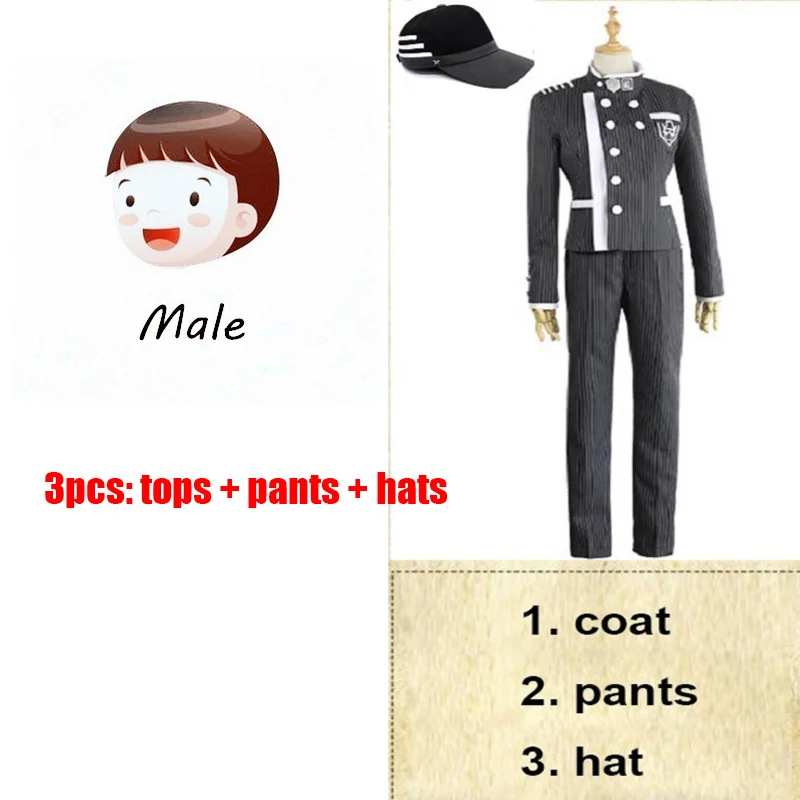 New Danganronpa V3 Cosplay Saihara Shuichi Anime Cosplay Game Uniform School Suit Men Women Uniform Coat+ Pants+ Hat+Wig - Цвет: 3pcs top pants hat