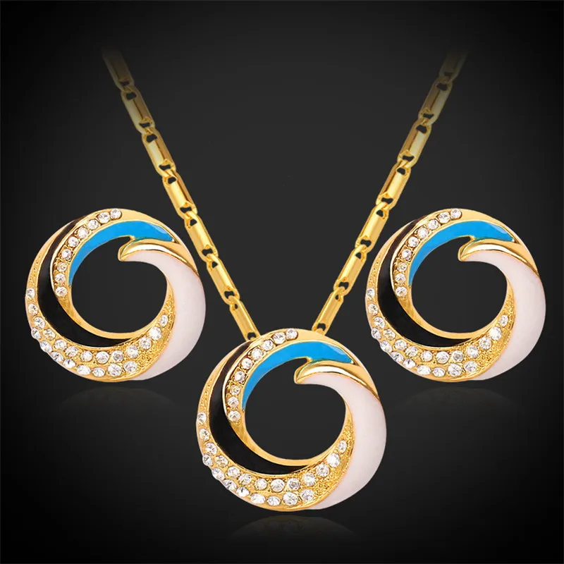 

New Novelty Yellow Gold Color Rhinestone Vortex Pendant Earrings Set Jewelry Set For Women PE341