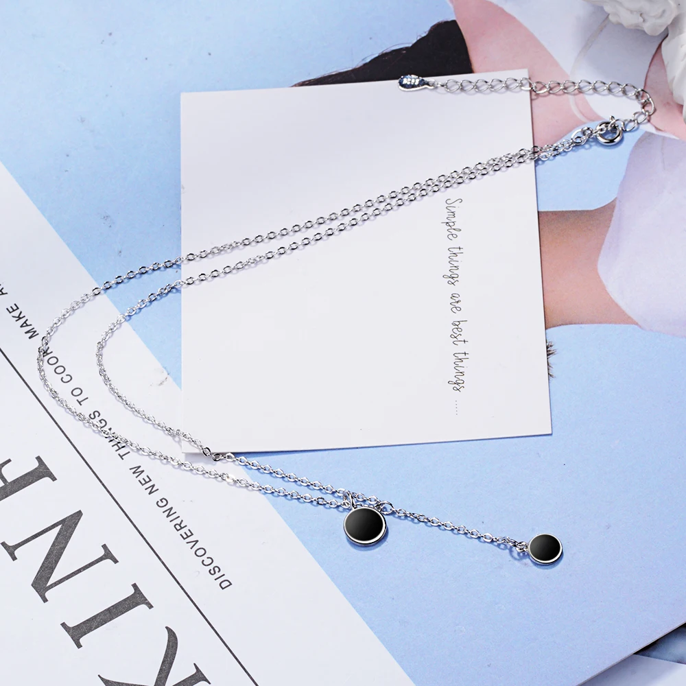 

Fashion 925 Sterling Silver Necklace Pendant Sexy Clavicle Chain Black Charm Necklace For Women Jewelry Kolye Gift