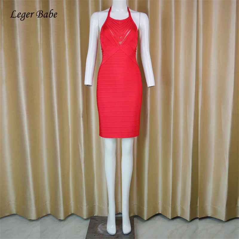 2019 Summer New Red Sexy Halter Women Bodycon Bandage Dress Mesh Patchwork Cocktail Party Dresses Vestidos Leger Babe Wholesale | Женская