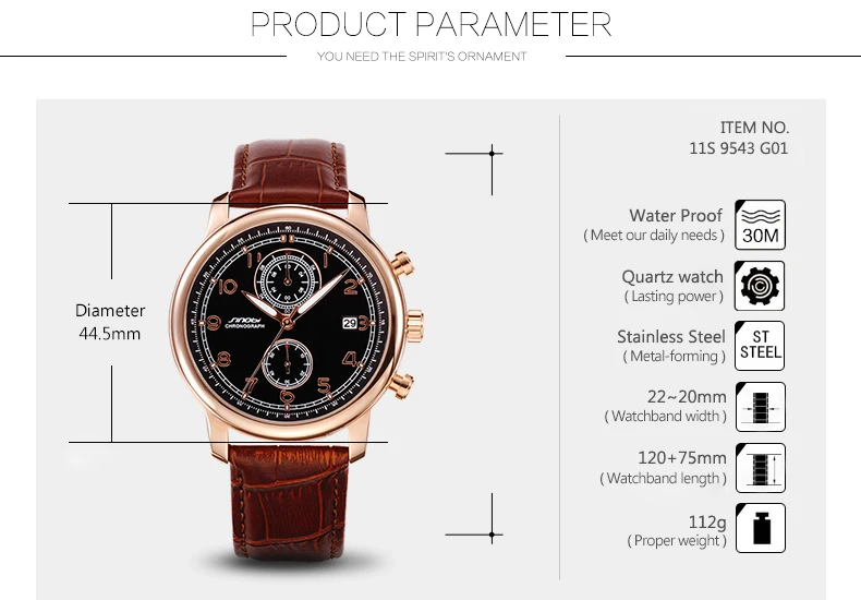 Sinobi королевский мужчины классический кожаный ремешок кварцевые часы мужские