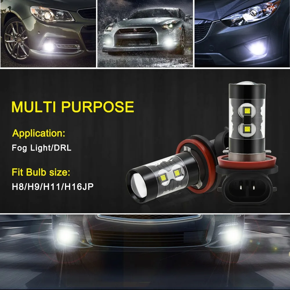AUXITO 2x Canbus H11 H8 светодиодный лампы фары для тумана для машины Audi A3 A4 B6 B8 A6 C5 C6 A5 A8 Q3 Q5 Q7 12V 50W Габаритные огни DRL