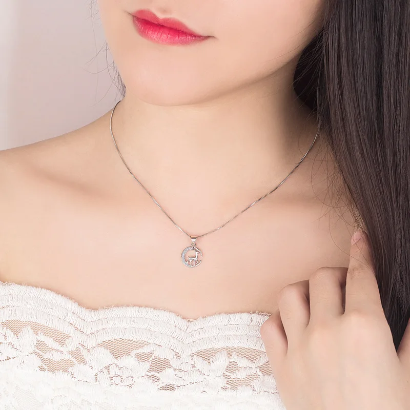 FENGLI милое ожерелье с оленем для женщин милый маленький кулон Серебряное
