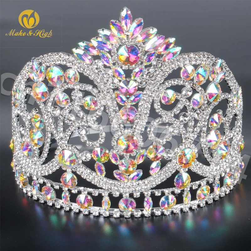 Miss beauty Pageant тиара и корона прозрачные кристаллы невесты полный круг Выпускные вечерние костюмы Свадебные короны свадебные аксессуары для волос