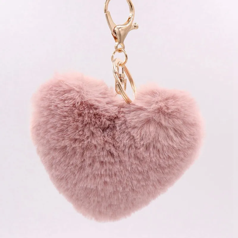 Leather Pink Мягкие Меховые брелоки из искусственного кролика Рекс в форме сердца, 19 цветов, меховой брелок-Кубок, модный брелок для женщин и девочек - Цвет: Leather Pink