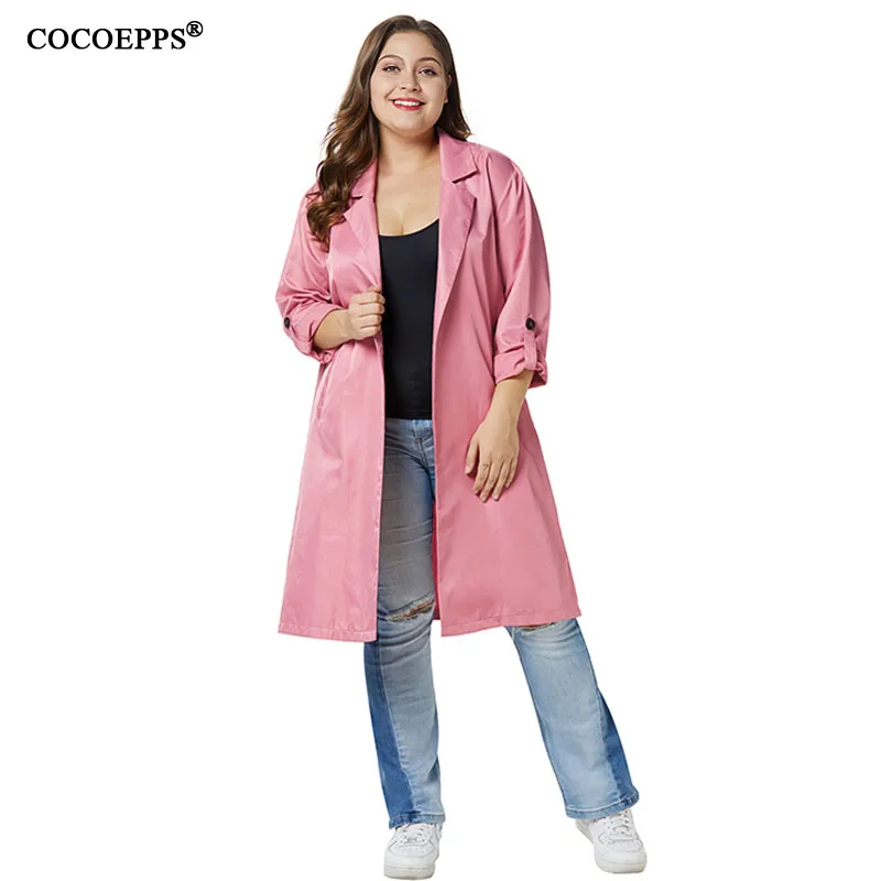 COCOEPPS 5XL плюс Размеры Для женщин осень длинная куртка свободные розовый