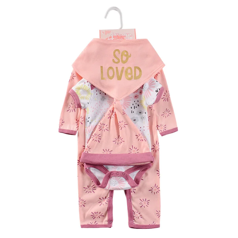 Детский комбинезон комплект из 4 предметов с принтом в виде сердечек хлопковый